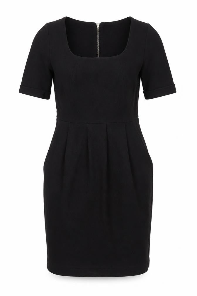Front view of H&M Women's Black Knee Length Sheath Dress 6