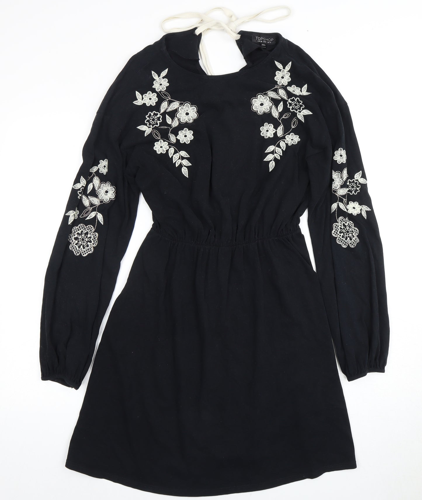 Topshop Women's Black Short Sleeve Floral Dress