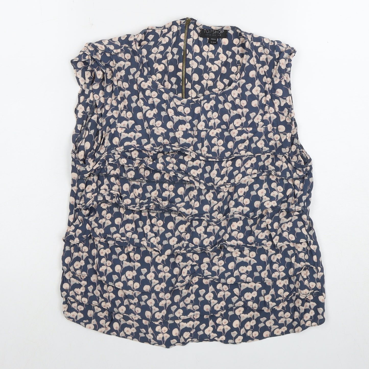 Topshop Women’s Blue Floral Ruffle Blouse Size 12
