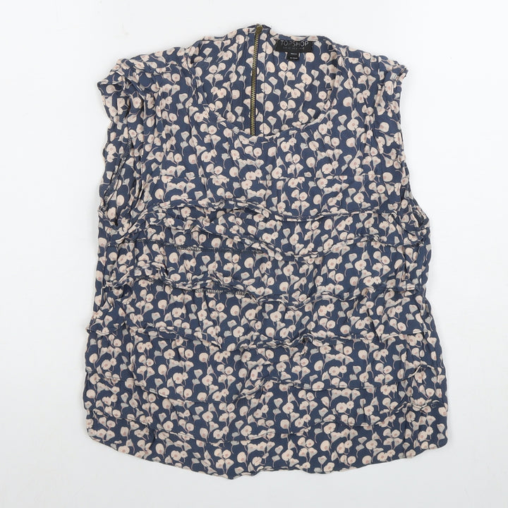 Topshop Women’s Blue Floral Ruffle Blouse Size 12