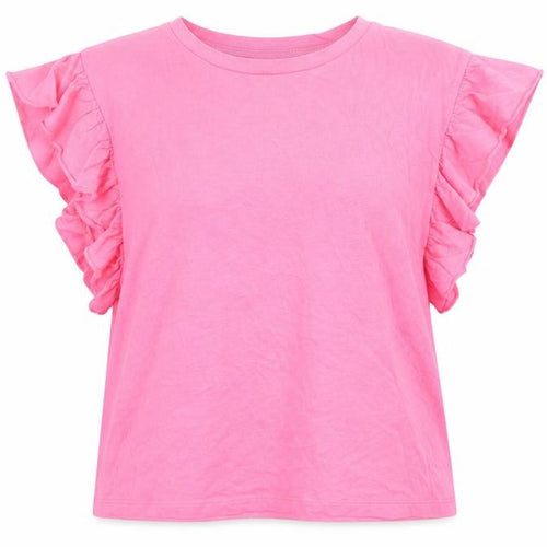 Zara Women's Pink Ruffle Sleeve T-Shirt - M, Cotton