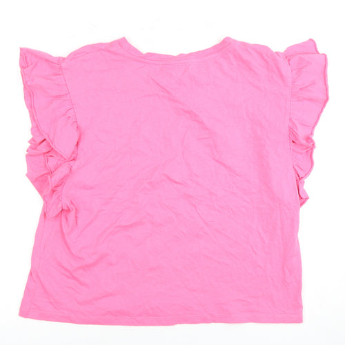 Zara Women's Pink Ruffle Sleeve T-Shirt - M, Cotton
