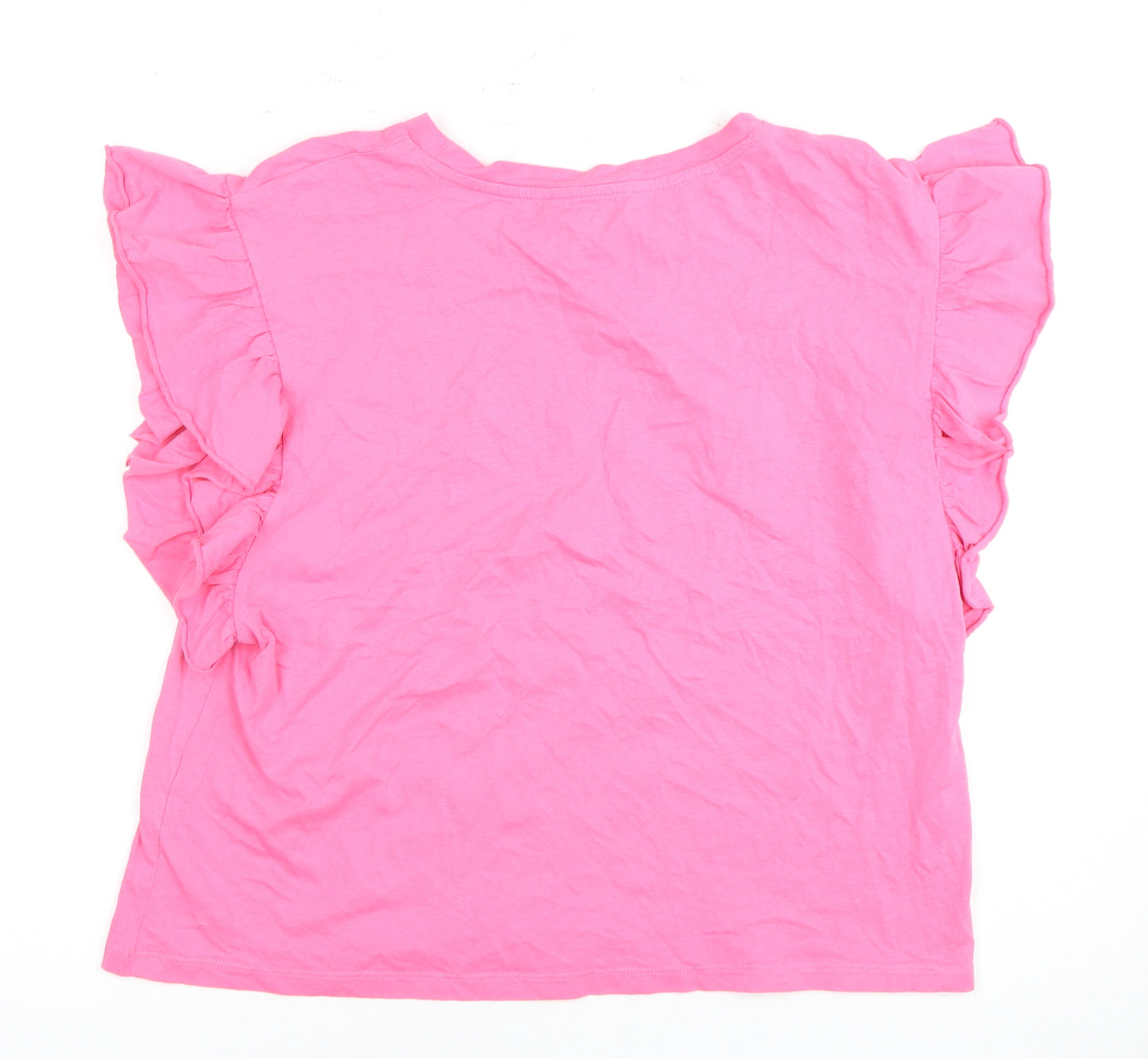 Zara Women's Pink Ruffle Sleeve T-Shirt - M, Cotton