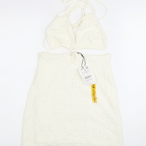Pull&Bear Women's Ivory Dress Size 8, Halter, Sleeveless