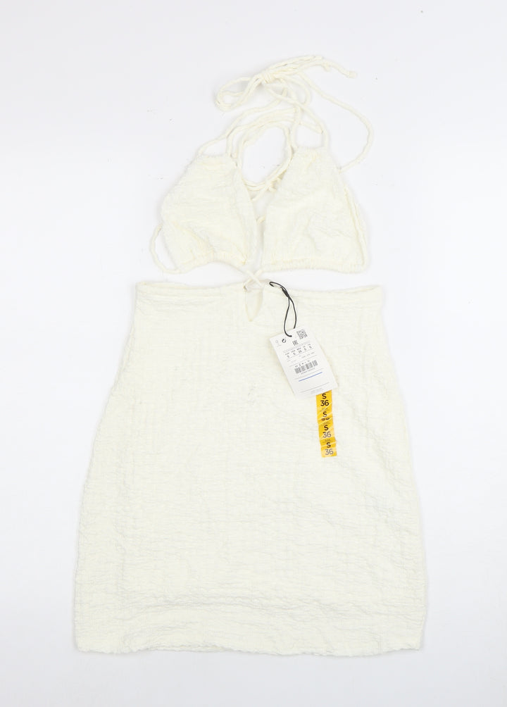 Pull&Bear Women's Ivory Dress Size 8, Halter, Sleeveless