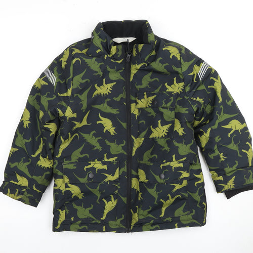 H&M Boys Green Dinosaur Parka, Winter Jacket, 7-8 Years