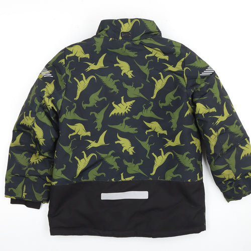 H&M Boys Green Dinosaur Parka, Winter Jacket, 7-8 Years