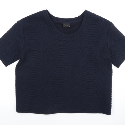 Vila Women's Blue Cropped T-Shirt, Size M