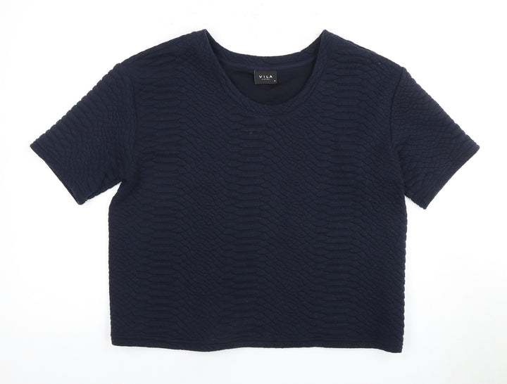 Vila Women's Blue Cropped T-Shirt, Size M
