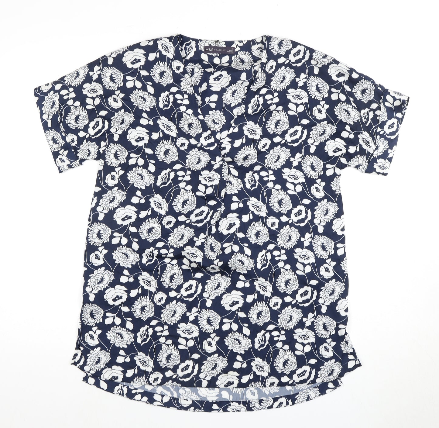 Marks and Spencer Women's Blue Floral Blouse Size 10