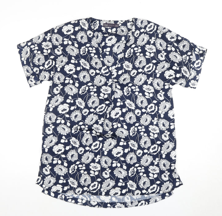 Marks and Spencer Women's Blue Floral Blouse Size 10