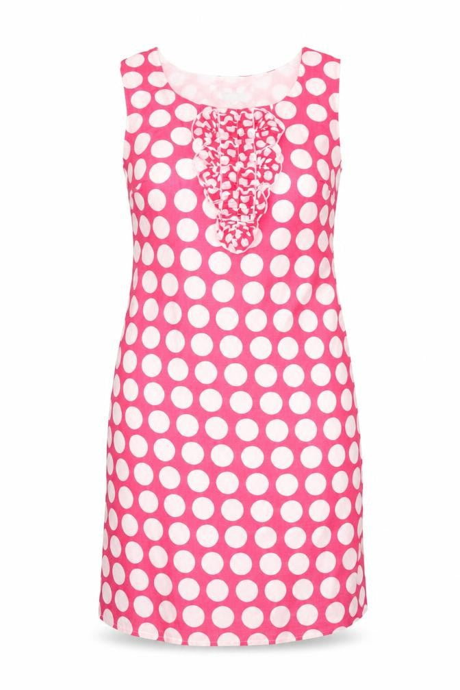 Front view of Per Una Women's Pink Polka Dot Dress, size 10, Long