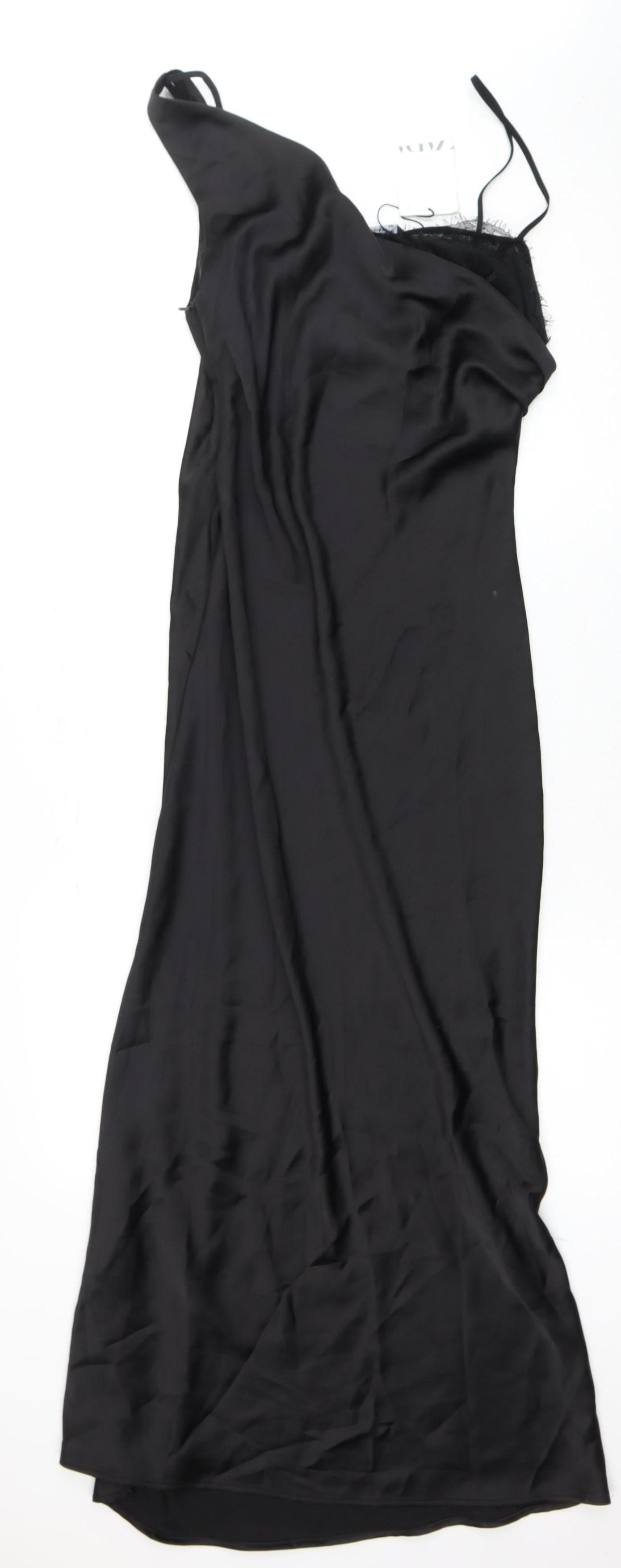 Zara Women's Black Satin Slip Dress Size S