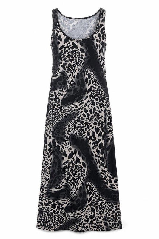 Front view of Select Women's Multicoloured Sleeveless Animal Print Dress
