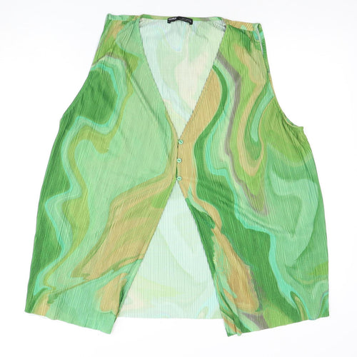 Pull & Bear Women's Green V-Neck Sleeveless Blouse