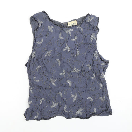 KALIKO Women's Blue Beaded Sleeveless Blouse Size 14