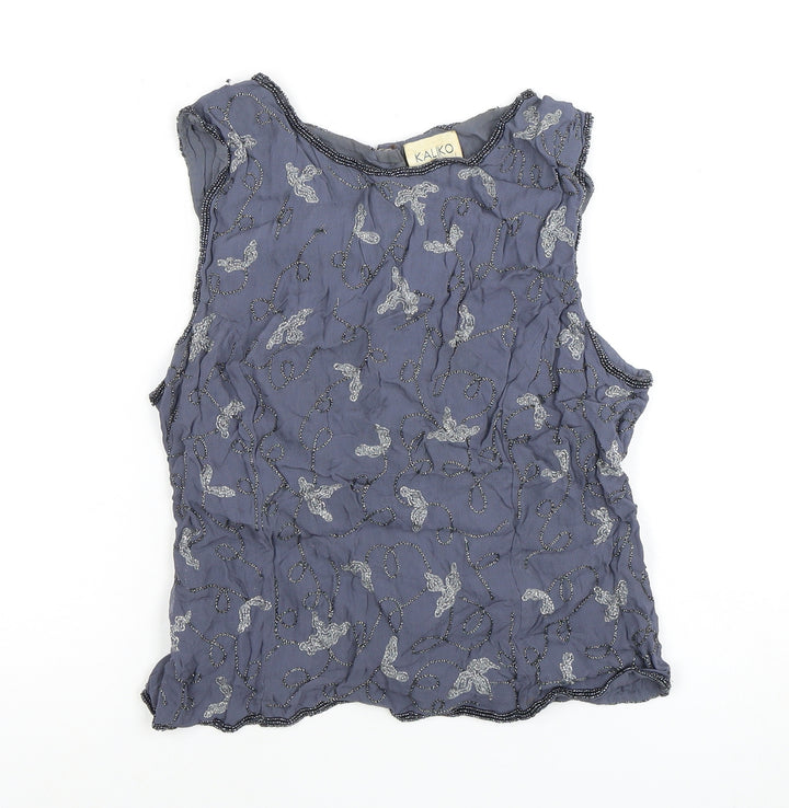 KALIKO Women's Blue Beaded Sleeveless Blouse Size 14