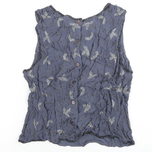 KALIKO Women's Blue Beaded Sleeveless Blouse Size 14