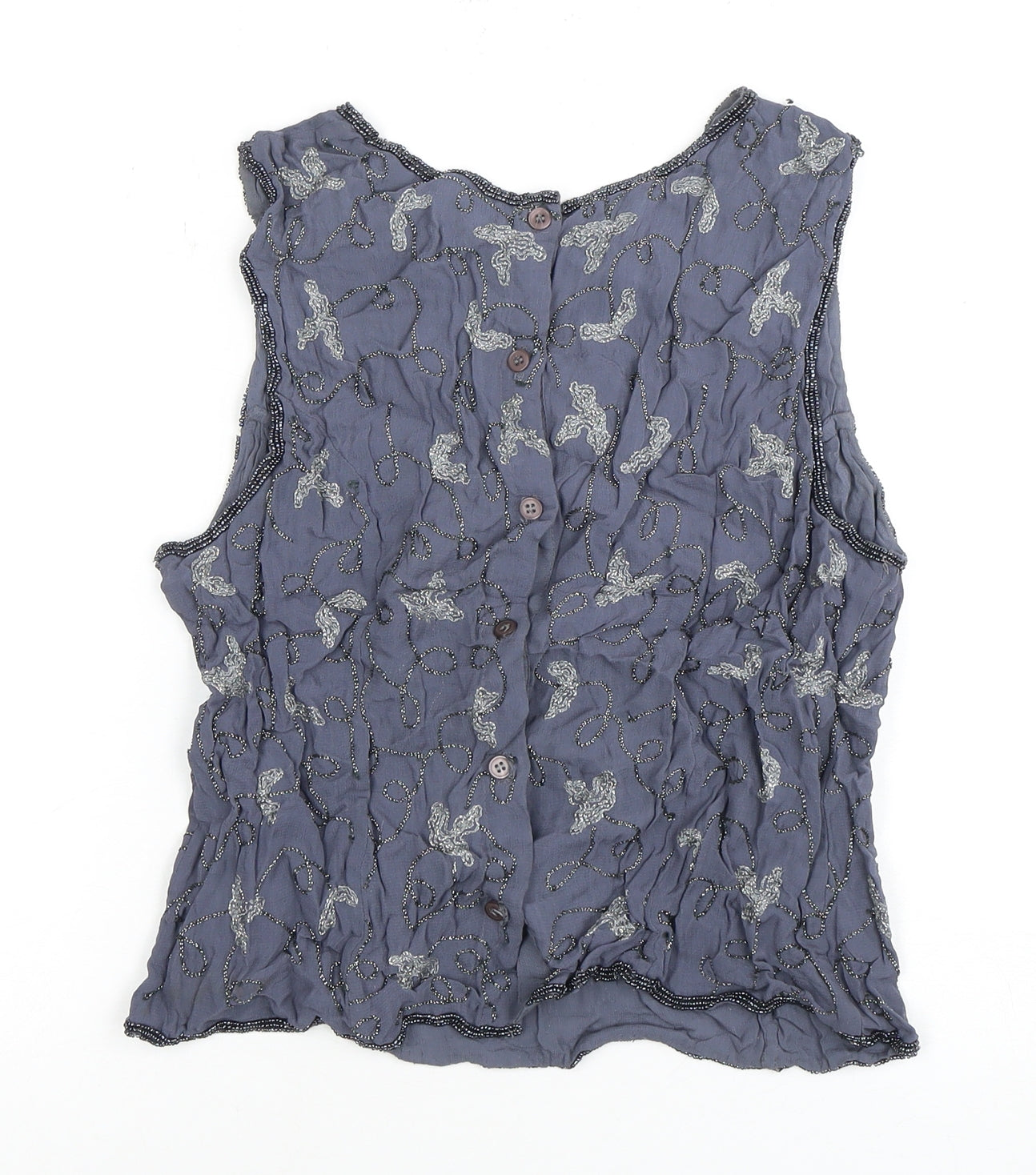 KALIKO Women's Blue Beaded Sleeveless Blouse Size 14