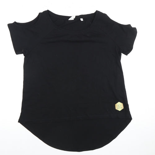SkinniFit Women’s Black Cold Shoulder T-Shirt, Size S