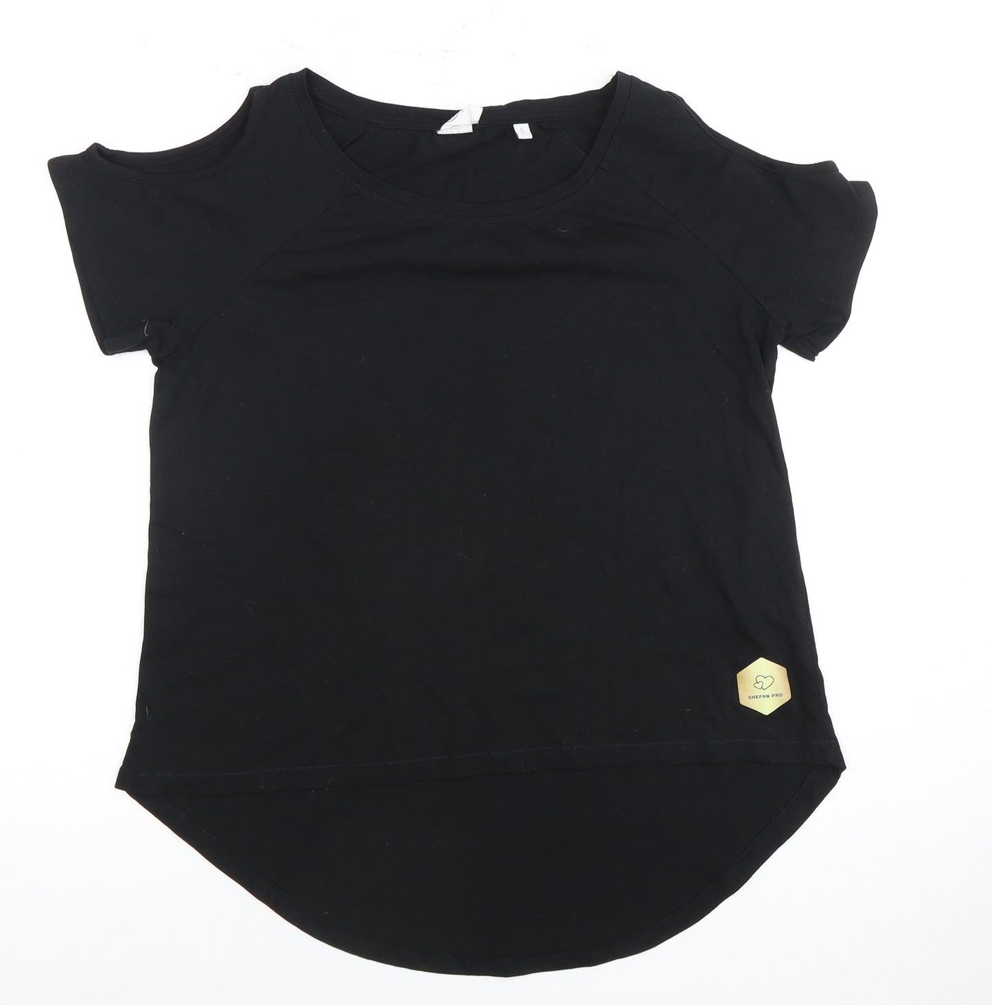 SkinniFit Women’s Black Cold Shoulder T-Shirt, Size S