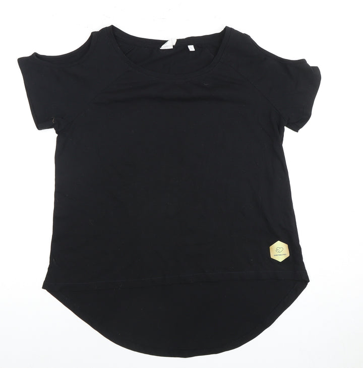 SkinniFit Women’s Black Cold Shoulder T-Shirt, Size S