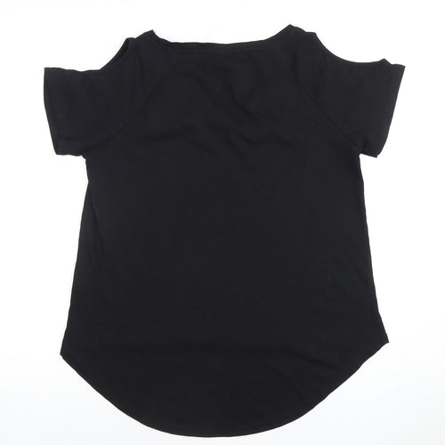 SkinniFit Women’s Black Cold Shoulder T-Shirt, Size S