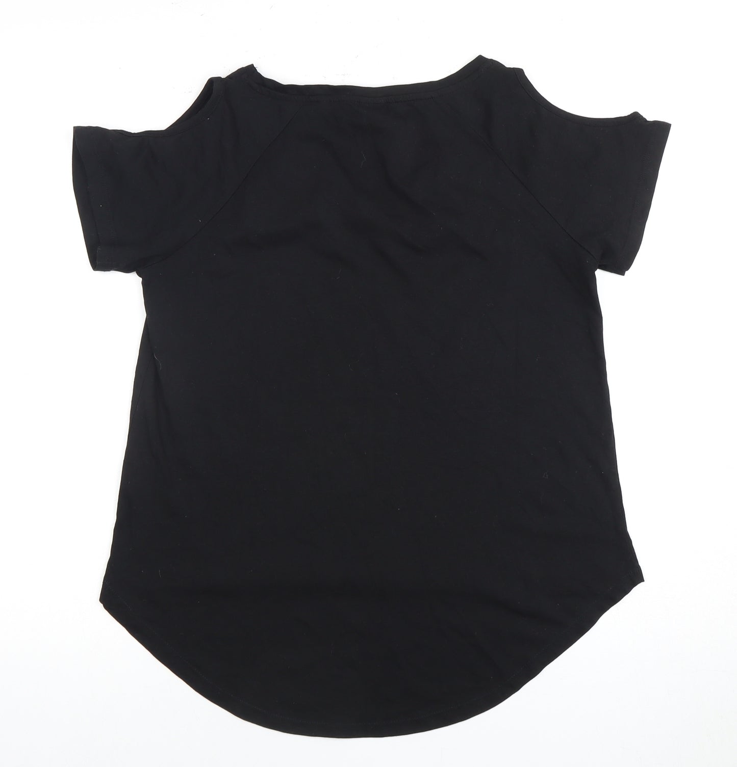 SkinniFit Women’s Black Cold Shoulder T-Shirt, Size S