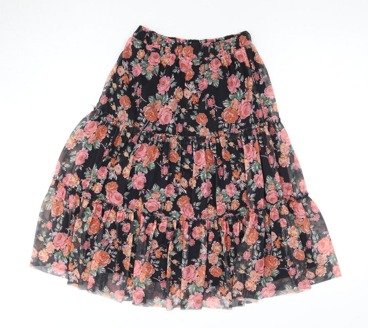 Next Girls Black Floral Peasant Skirt Size 10 Years