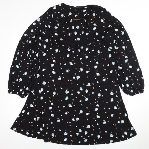 Evans Women's Black Floral Dress Size 18 V-Neck