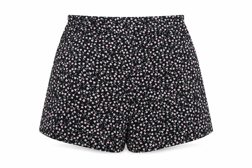Front view of Monki Women's Black Floral Print Shorts S