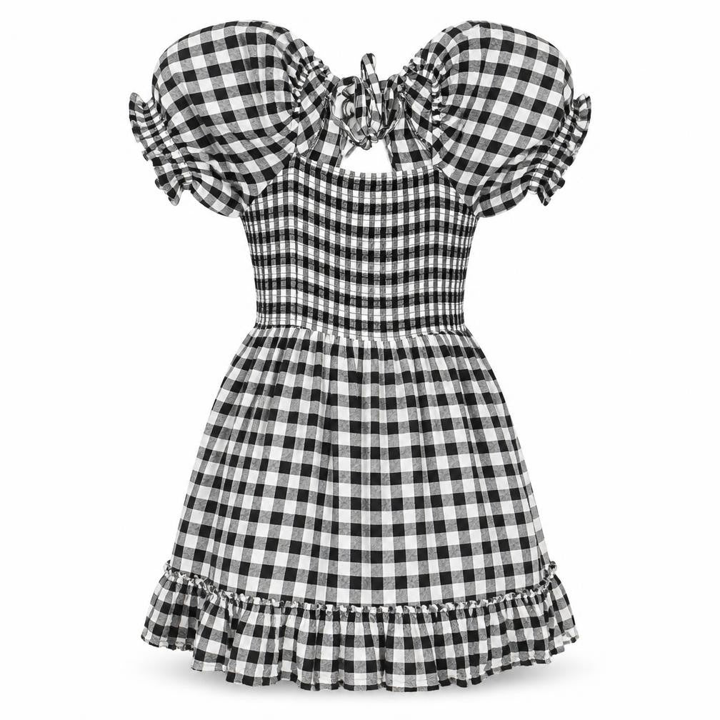 Front view of Dizzy Lizzy Women's Black & White A-Line Dress S