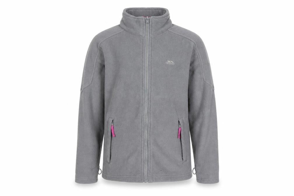 Front view of Trespass Grey girls’ fleece jacket, size 9/10, with full zip