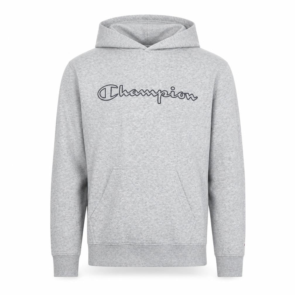 Front view of Champion Men's Grey Pullover Hoodie, Small Size