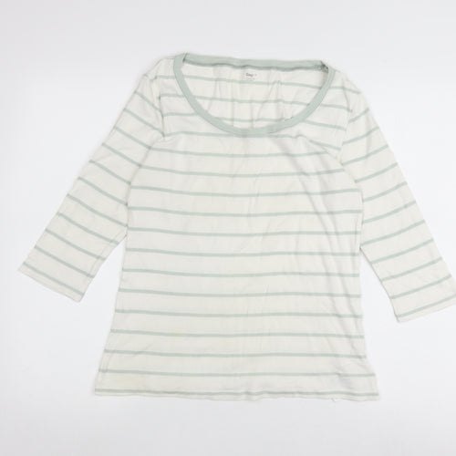 Gap Women's White Striped Top L 3/4 Sleeve Scoop Neck