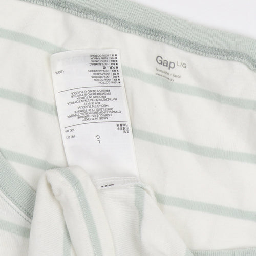 Gap Women's White Striped Top L 3/4 Sleeve Scoop Neck