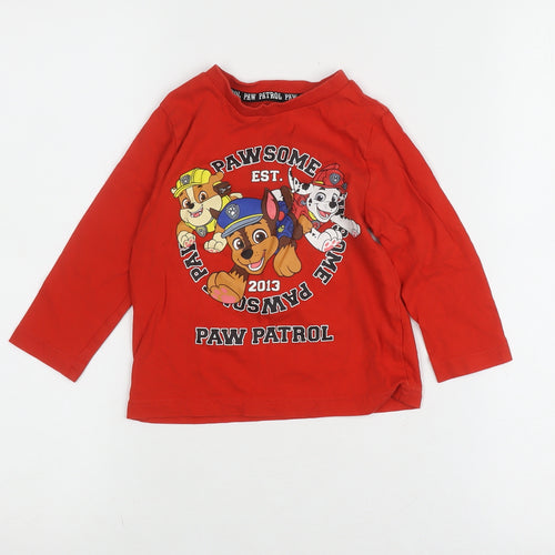 Boys Paw Patrol Red T-Shirt, Long Sleeve, Size 12-18M