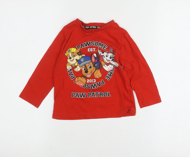 Boys Paw Patrol Red T-Shirt, Long Sleeve, Size 12-18M