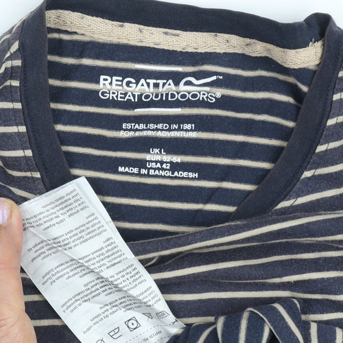 Regatta Men's Blue Stripe T-Shirt L Cotton Blend
