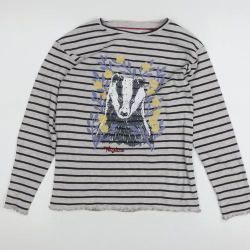 FatFace Women's Grey Striped Jersey T-Shirt Size 10/11