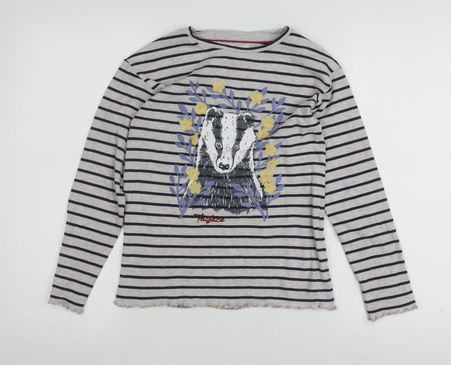 FatFace Women's Grey Striped Jersey T-Shirt Size 10/11