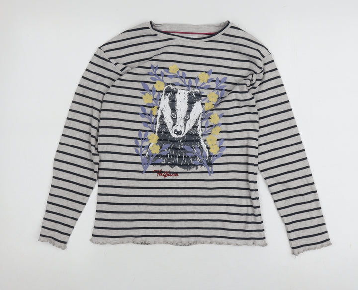 FatFace Women's Grey Striped Jersey T-Shirt Size 10/11
