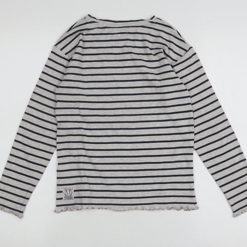 FatFace Women's Grey Striped Jersey T-Shirt Size 10/11