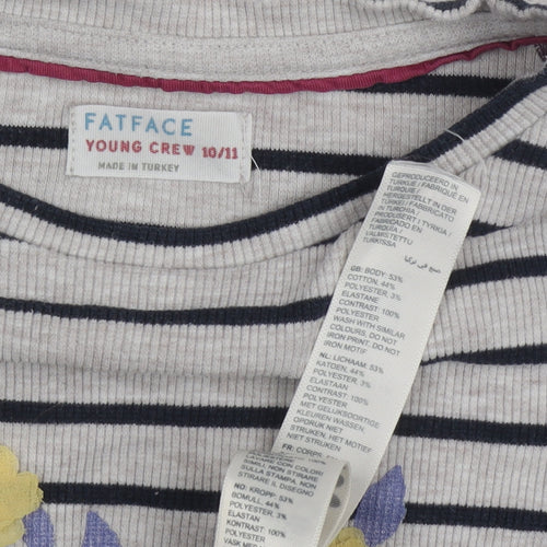 FatFace Women's Grey Striped Jersey T-Shirt Size 10/11