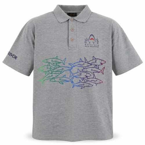 Mens Grey Graphic Polo Shirt XL Short Sleeve Cotton