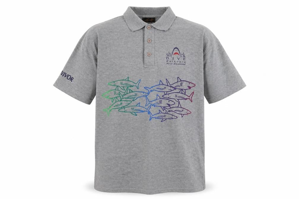 Mens Grey Graphic Polo Shirt XL Short Sleeve Cotton