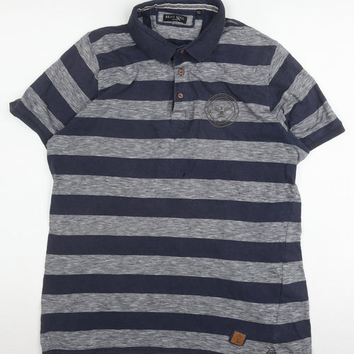 Brave Soul Men's XL Blue Striped Polo Shirt