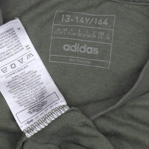 Adidas Boys Green T-Shirt, Size 13-14, Graphic Logo, Casual