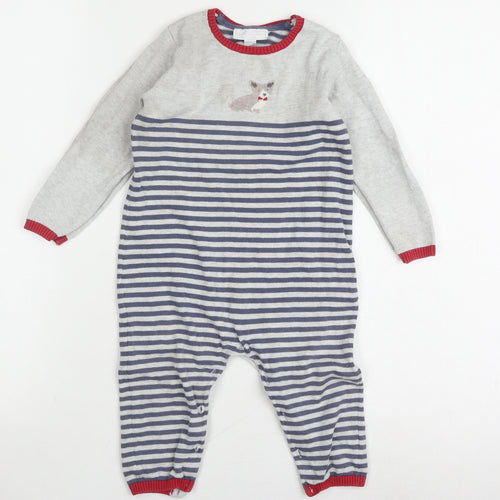 The Little White Company Unisex Grey Striped Babygrow 18-24M