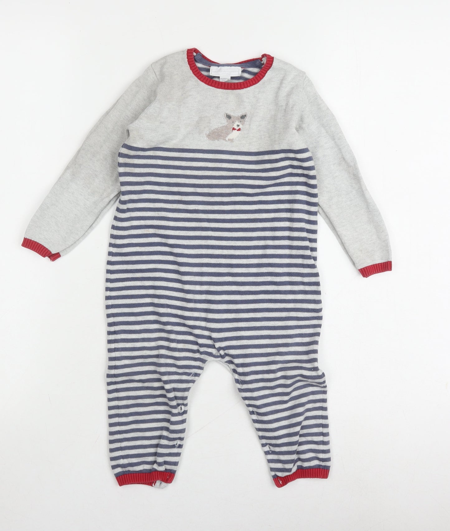 The Little White Company Unisex Grey Striped Babygrow 18-24M